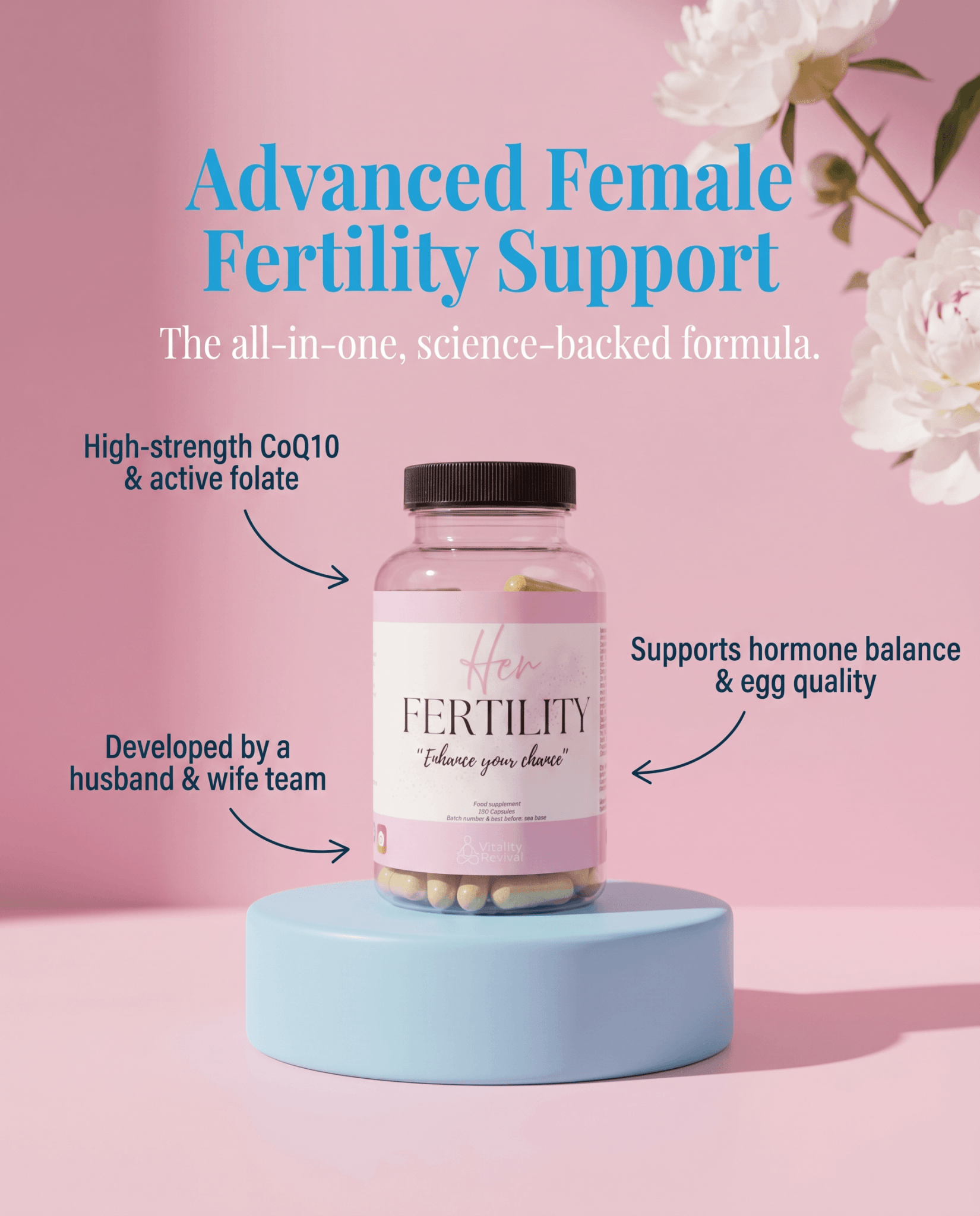 HER FERTILITY - on a pedestal 3 arrows of information Womens health supplement supplement for - VitalityRevival UK