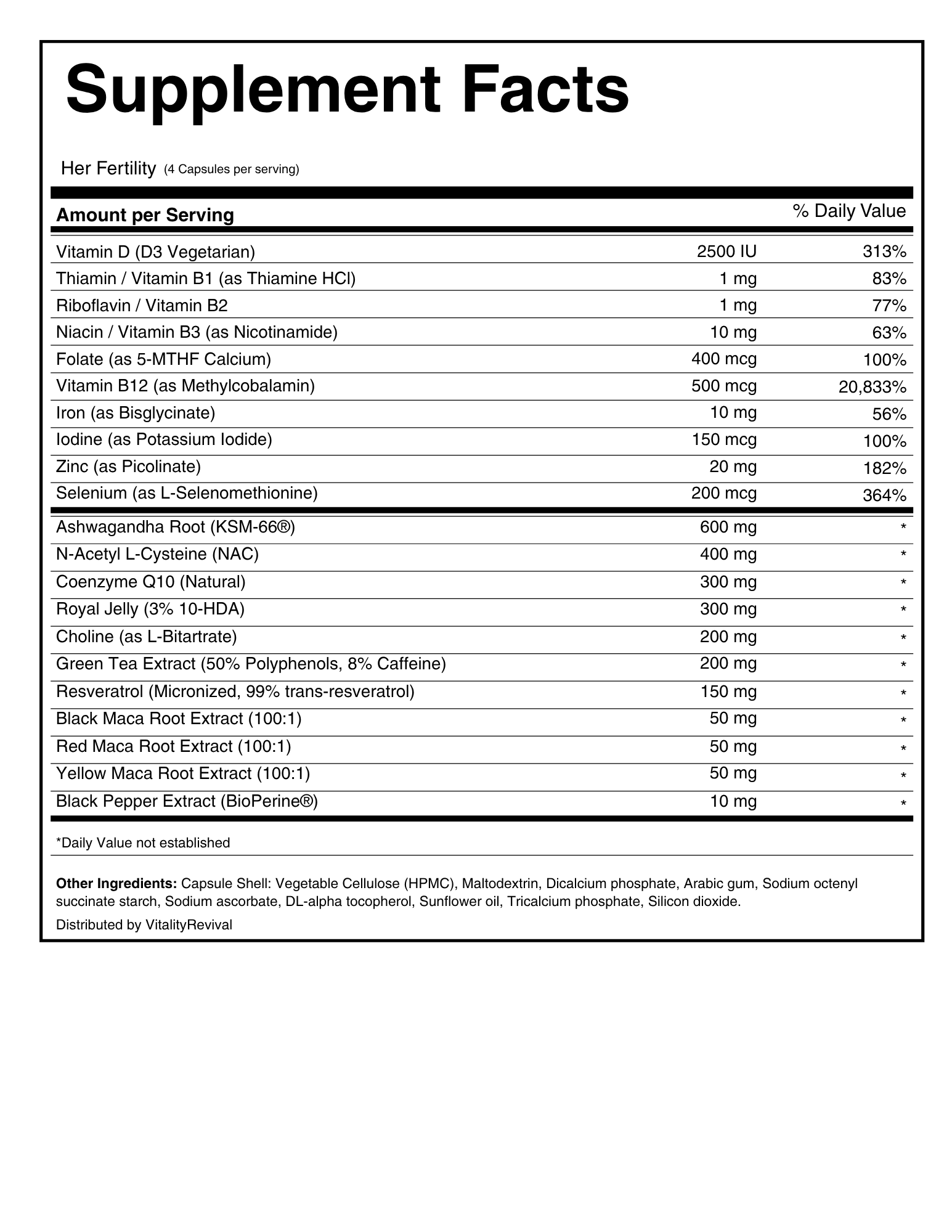 Supplement facts label with detailed nutritional information on a white background