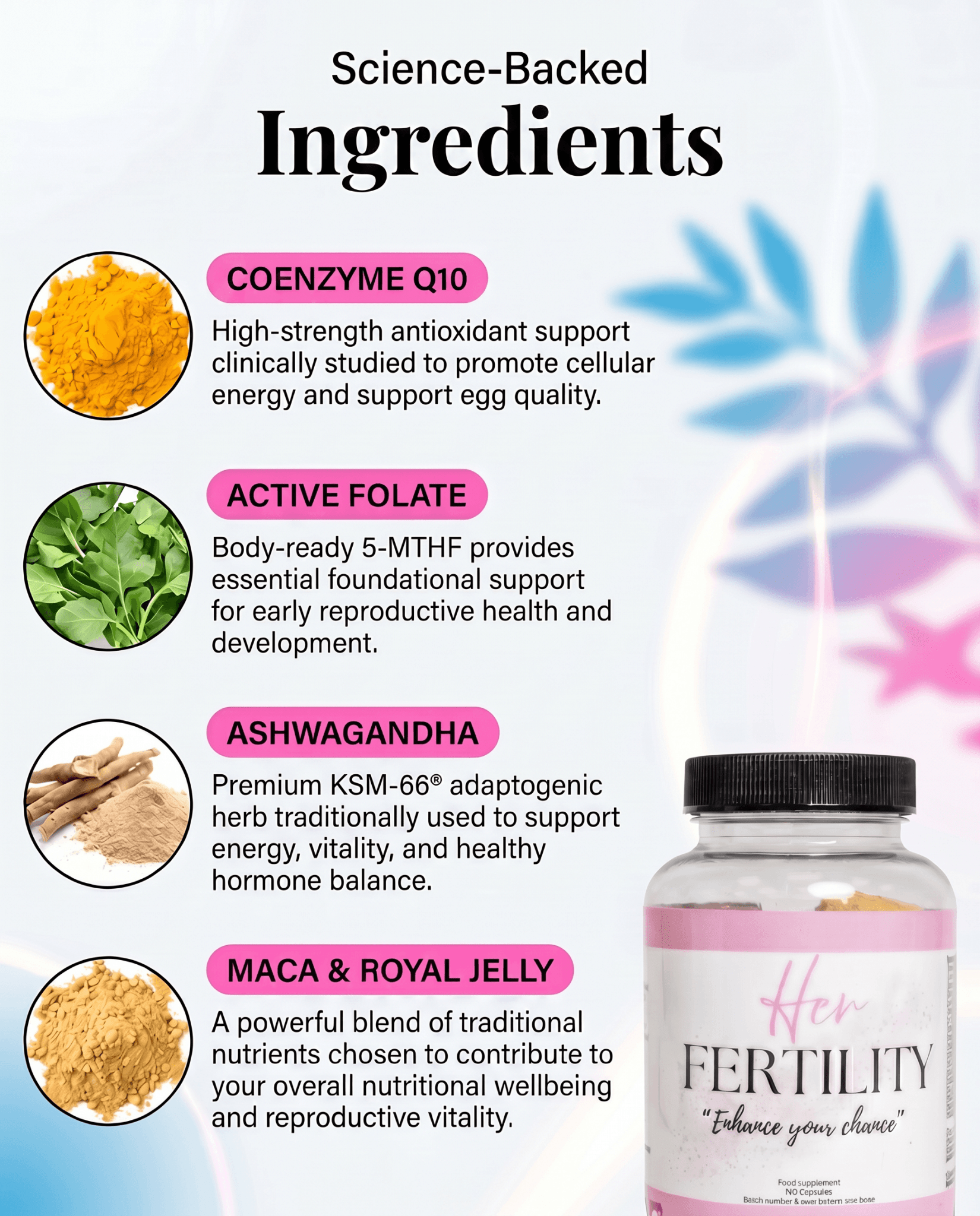 HER FERTILITY - 4 ingredients listed Womens health supplement supplement for - VitalityRevival UK